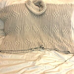 LOOK Cable‑Knit Turtleneck Poncho Beige Chunky Sweater One Size